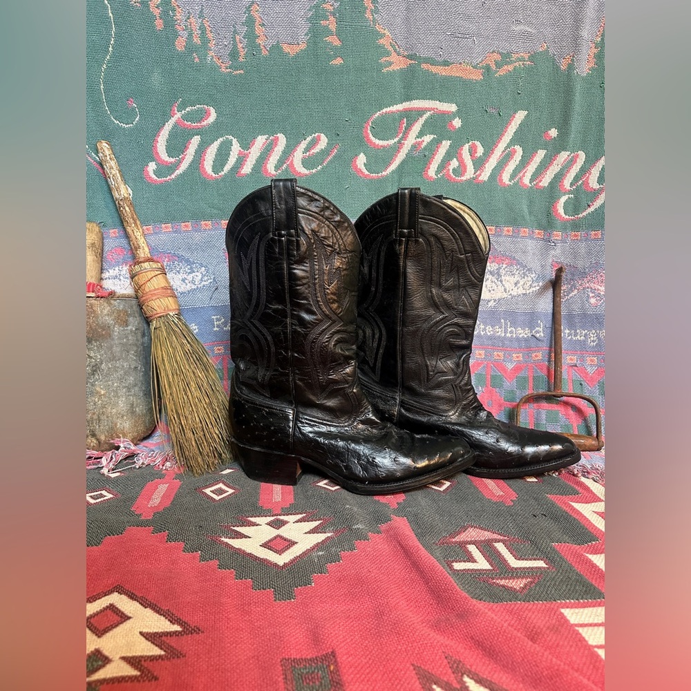 Vintage Ostrich Skin Cowboy Boots Men Size 11 Handmade